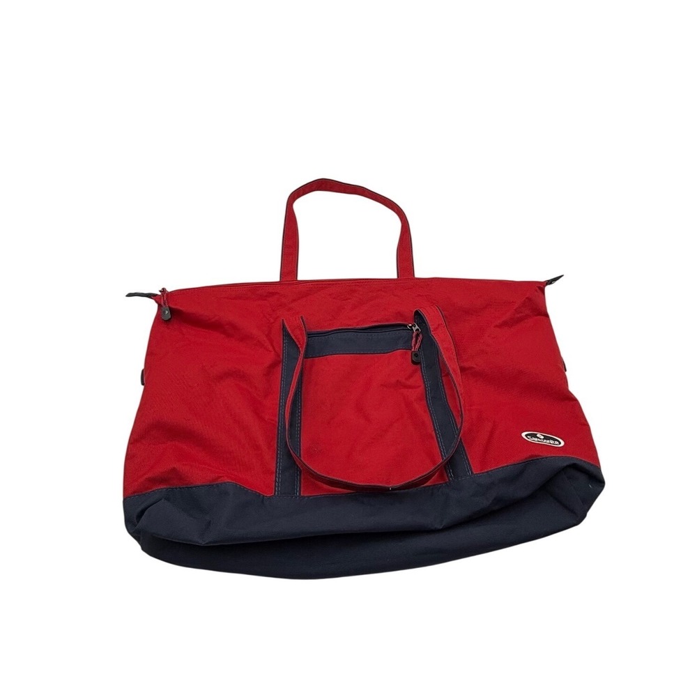 Samsonite Red Navy Blue Canvas Zippered Tote Bag Travel Carryall Shoulder Bag